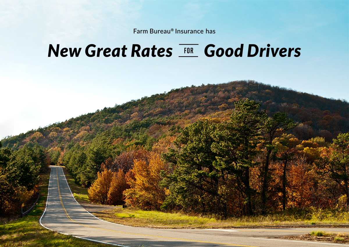 New Great Rates for Good Drivers Graphic of road and fall trees